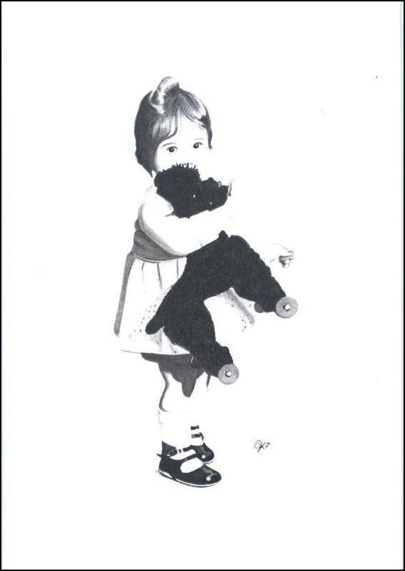 Bleistiftzeichnung Marion mit Hund